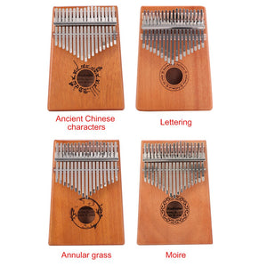 17 Keys Mahogany Wood Kalimba Percussion Musical Instrument Thumb Finger Piano African Sanza Mbira with Tuning Hammer Sticker