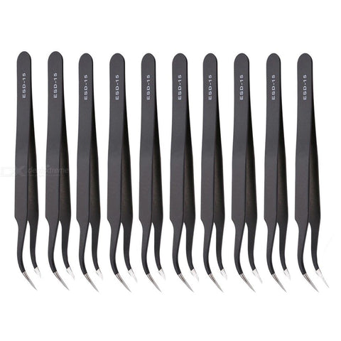 10pcs/set Anti-static Precision Tweezers Set Pinzas Pincet Stainless Steel ESD Tweezer Electronics Repair Tools wholesale bulk price