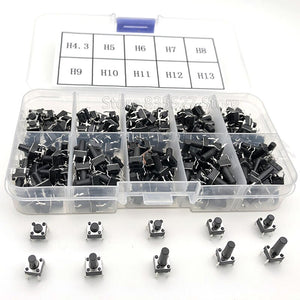200pcs / 10 models 6*6 Light micro touch Switch sets Push Button Switch Kit , Height: 4.3MM - 13MM DIP 4Pin 6x6 Keys Tact ON/OFF