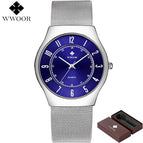 2017 Top Luxury Brand WWOOR Men Ultra Thin Waterproof Gold Watch Men's Quartz Analog Clock Male Sports Watches relogio masculino