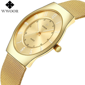 2017 Top Luxury Brand WWOOR Men Ultra Thin Waterproof Gold Watch Men's Quartz Analog Clock Male Sports Watches relogio masculino