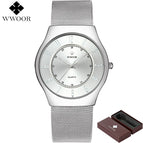 2017 Top Luxury Brand WWOOR Men Ultra Thin Waterproof Gold Watch Men's Quartz Analog Clock Male Sports Watches relogio masculino