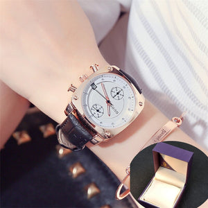 2018 Women Man Lover Square Rose Gold Alloy And Leather Quartz Watch GUOU Luxury Waterproof for Woman Ladies Gilrs Wrist watches