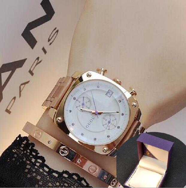 2018 Women Man Lover Square Rose Gold Alloy And Leather Quartz Watch GUOU Luxury Waterproof for Woman Ladies Gilrs Wrist watches