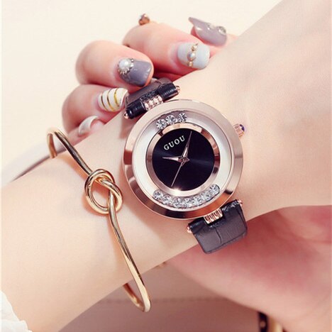 2019 GUOU Women Dress Watches Stylish Roll Drill Crystal Rhinestones Quartz Wristwatch Lady  Bracelet  Relogio Casual Watch
