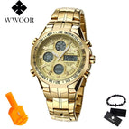 2019 New Luxury Brand WWOOR Men Sport Watches Men's Quartz Digital Analog Clock Man Full Steel Wrist watch relogio masculino BOX