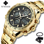 2019 New Luxury Brand WWOOR Men Sport Watches Men's Quartz Digital Analog Clock Man Full Steel Wrist watch relogio masculino BOX