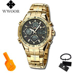 2019 New Luxury Brand WWOOR Men Sport Watches Men's Quartz Digital Analog Clock Man Full Steel Wrist watch relogio masculino BOX