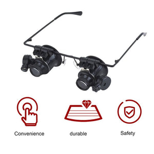 20X Magnifying Glass Headband Glasses Magnifier With LED Light For Watchmaker Jewelry Optical Lens Glass Magnifier Loupe