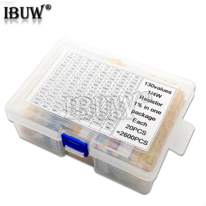 2600PCS 130 Values 1/4W 0.25W 1% Metal Film Resistors Assorted Pack Kit Set Lot Resistors Assortment Kits Fixed resistor