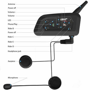 2PCS/set EJEAS V6 Pro Intercomunicador para Capacete Bluetooth Helmet Headset 1.2km IP65 Music Waterproof 6 Riders Interphone