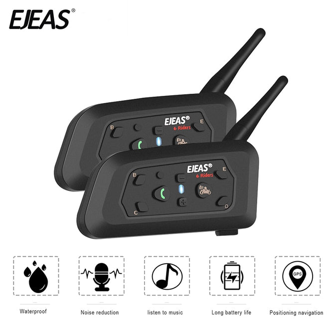 2PCS/set EJEAS V6 Pro Intercomunicador para Capacete Bluetooth Helmet Headset 1.2km IP65 Music Waterproof 6 Riders Interphone