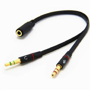 3.5mm Stereo Female to 2 Male Headset Mic Y Splitter Adapter Audio Cable for PC