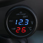 3 in 1 12/24V Voltmeter Car Monitor Display USB Charging Charger For Phone Tablet GPS LED Digital Voltmeter Gauge Thermometer