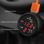 3 in 1 12/24V Voltmeter Car Monitor Display USB Charging Charger For Phone Tablet GPS LED Digital Voltmeter Gauge Thermometer
