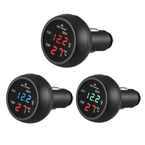3 in 1 12/24V Voltmeter Car Monitor Display USB Charging Charger For Phone Tablet GPS LED Digital Voltmeter Gauge Thermometer