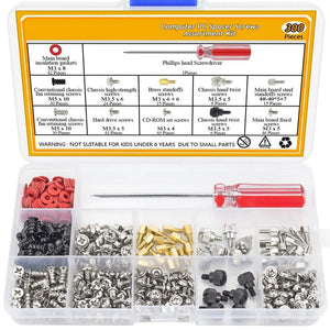 300Pcs Personal Computer Screw Standoffs Set Assortment Kit with a Screwdriver for Hard Drive Computer Case Motherboard Fan Powe