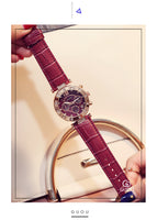 GUOU Watch Luxury Ladies Watch Fashion Quartz Watch Women Rhinestone Leather Casual Women's Watch Rose Gold relogio feminino