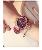 GUOU Watch Luxury Ladies Watch Fashion Quartz Watch Women Rhinestone Leather Casual Women's Watch Rose Gold relogio feminino