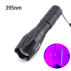 365nm 395nm high power UV Led Flashilight zoom Fluorescent Blacklight Ultraviolet 18650 flash Lamp light Torches for detection