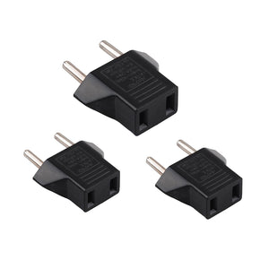 3pcs Black 6A US TO EU Adapter Plug USA to Euro Europe Wall Power Charge Outlet 2 Flat Pin to 2 Round Pin Socket Adapter RU/ES