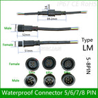 5 pairs Waterproof connector Current 2.4A/4A 5 pin / 6 pin / 7 pin / 8pin with wire cable IP67 female male plug 0.3/0.5 (mm2)