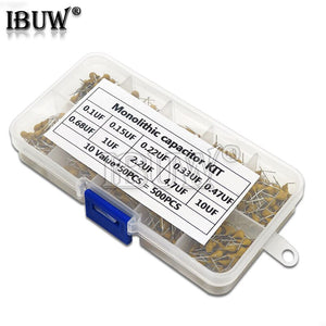 500PCS/lot Multilayer Ceramic Capacitor Assortment Kit 10Values*50PCS 0.1uF-10uF(104~106) 50V Ceramic Capacitors Set pack