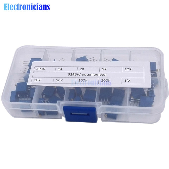 50Pcs/Lot 3296W Multiturn Trimmer Potentiometer Kit High Precision 3296 Variable Resistor 500R 1K 2K 5K 10K 20K 50K 100K 200K 1M
