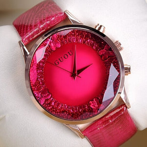6 Colors New Style Women Watches Lady's Luxury Wristwatches Genuine Leather GUOU Dress Watch Women Rhinestone Watches Clocks