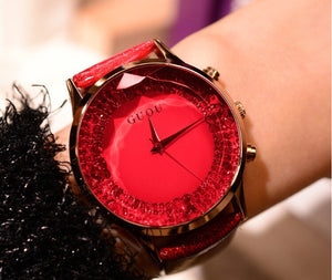 6 Colors New Style Women Watches Lady's Luxury Wristwatches Genuine Leather GUOU Dress Watch Women Rhinestone Watches Clocks