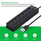 7/4 Ports USB 3.0 Hub High Speed Splitter On/Off Switch Charger Dock Station