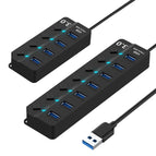 7/4 Ports USB 3.0 Hub High Speed Splitter On/Off Switch Charger Dock Station