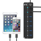7/4 Ports USB 3.0 Hub High Speed Splitter On/Off Switch Charger Dock Station