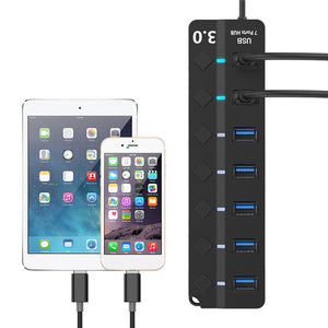 7/4 Ports USB 3.0 Hub High Speed Splitter On/Off Switch Charger Dock Station