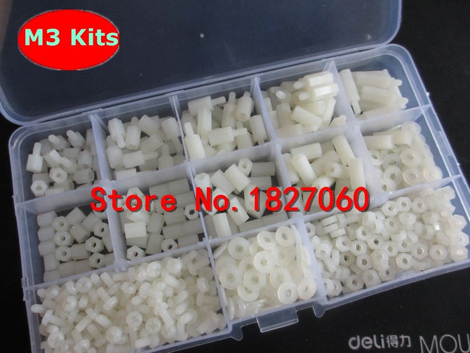780pcs M2 M2.5 M3 Nylon M-F Hex Standoff Spacers /Screw /Nut / Washer Assortment Kits with Plastic Box Set
