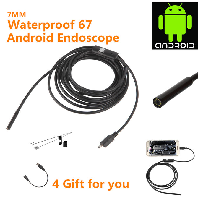 7mm Inspection Pipe 1m 2m Endoscope Waterproof Mini USB Camera Snake Tube with 6 LED Borescope For Android Phone PC Dropshipping