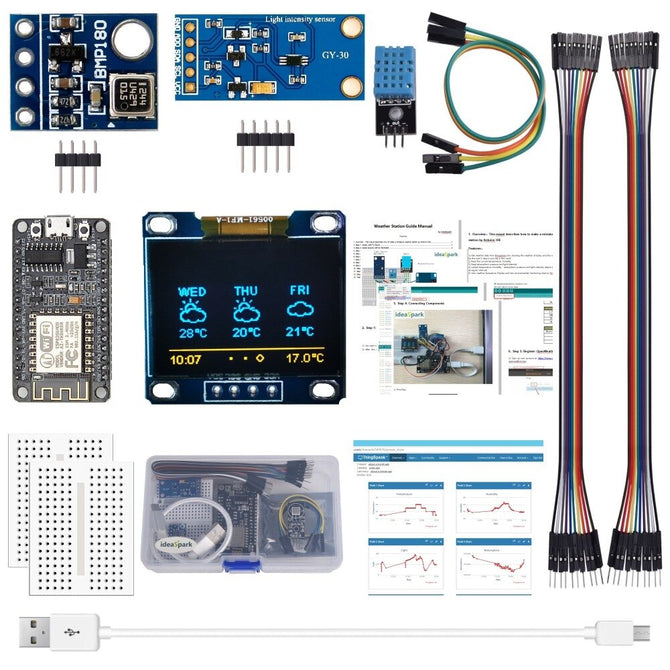 AOQDQDQD ESP8266 Weather Station Kit with Temperature Humidity Atmosphetic Pressure Light Sensor 0.96 Display for Arduino IDE IoT Starter wholesale bulk price