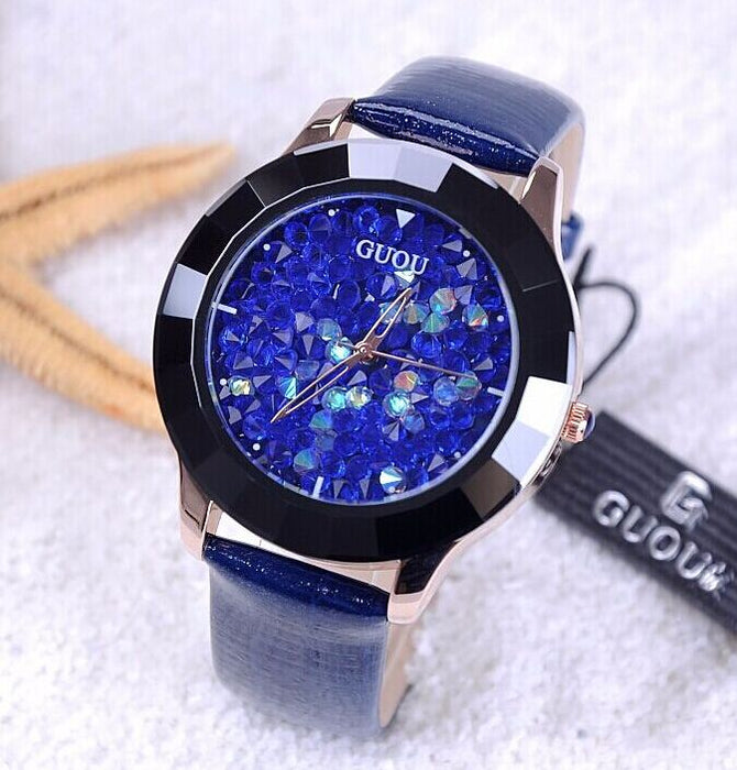 9 Colors New Arrival GUOU Hongkong Brand Women Rhinestone Watches Austrian Crystal Ceramic Leather Band Women Dress Watch