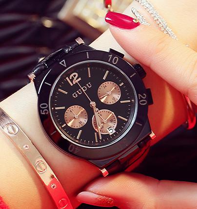 AAA Top Brand GUOU 3 Eyes Fashion Casual Dress Genuine Leather Quartz Watch Women Wristwatches Relogio Feminino Dropshipping