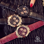 AAA Top Brand GUOU 3 Eyes Fashion Casual Dress Genuine Leather Quartz Watch Women Wristwatches Relogio Feminino Dropshipping