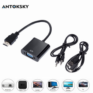 Antoksky HDMI to VGA Adapter Male To Famale Converter Adapter 1080P Digital to Analog Video Audio For PC Laptop Tablet