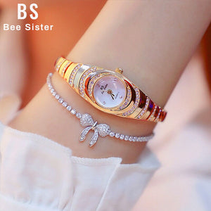 BS Brand Luxury Watches For Women Fashion Gold Luxury Diamond Female Quartz Clock Small Dial Ladies Wrist Watch