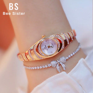BS Brand Luxury Watches For Women Fashion Gold Luxury Diamond Female Quartz Clock Small Dial Ladies Wrist Watch