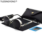 Classic Gothic Steampunk Sunglasses Polarized Men Women Brand Designer Vintage Round Metal Frame Sun Glasses High Quality UV400