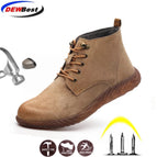 DEWBEST Genuine Leather Safety Work Boots Crazy Fashion Leather Martin Boots Men Fashion Desert Boots Popular High Top Leather