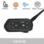 EJEAS E6 Bluetooth Motorcycle Intercom Helmet Headset VOX AUX Music GPS Communication for 6 People