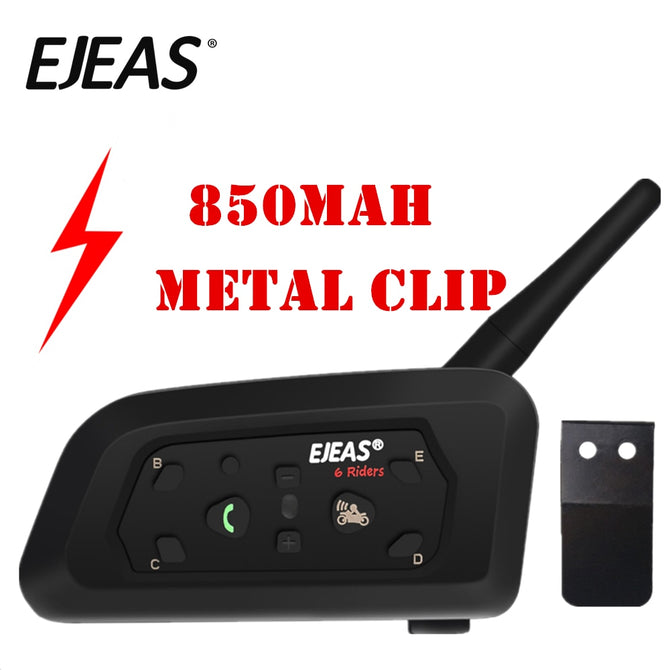 EJEAS V6 Pro Intercom Helmet Bluetooth Headset 850mAh Intercomunicador Microphone Metal Clamp MP3 GPS 1200m For 6 Riders