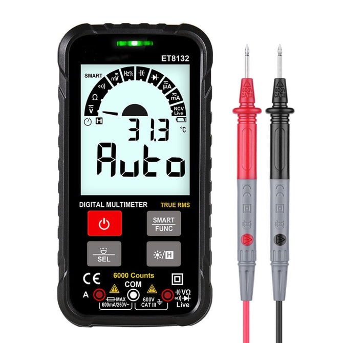 ET8132 Push-button Smart Digital Multimeter Automatic Recognition Auto Measurement Voltage Meter with LED Flashlight 875F