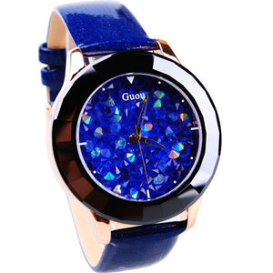 Fashion GUOU Brand Luxury Diamond Ceramic Shell Women Dress Casual Clocks Real Leather Full Rhinestone Dial Gift Dress Watches