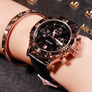 Fashion GUOU Brand Women's Watche Waterproof Leather Or Rose Gold Steel Analog Calendar Wristwatches Wrist Watch for Women Girls